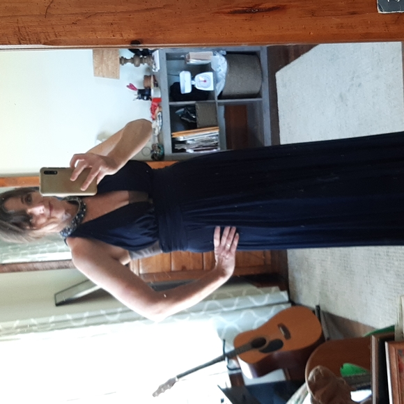 Faviana High-neck Halter Rhinestone Navy Evening Gown - Picture 13 of 14